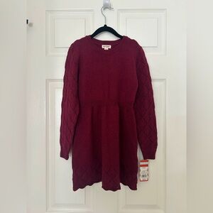 Cat & Jack Girl’s Burgundy Red Long-Sleeve Knit Winter Sweater Dress, S(6/7) NWT